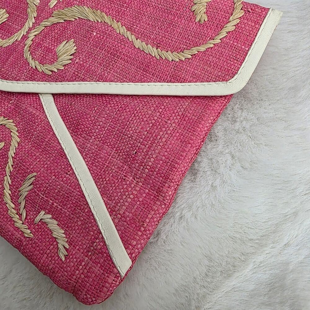 Scoop Beach Pink Cream Envelope Clutch Bag Embroidered Woven Detailed Handbag - Picture 7 of 8
